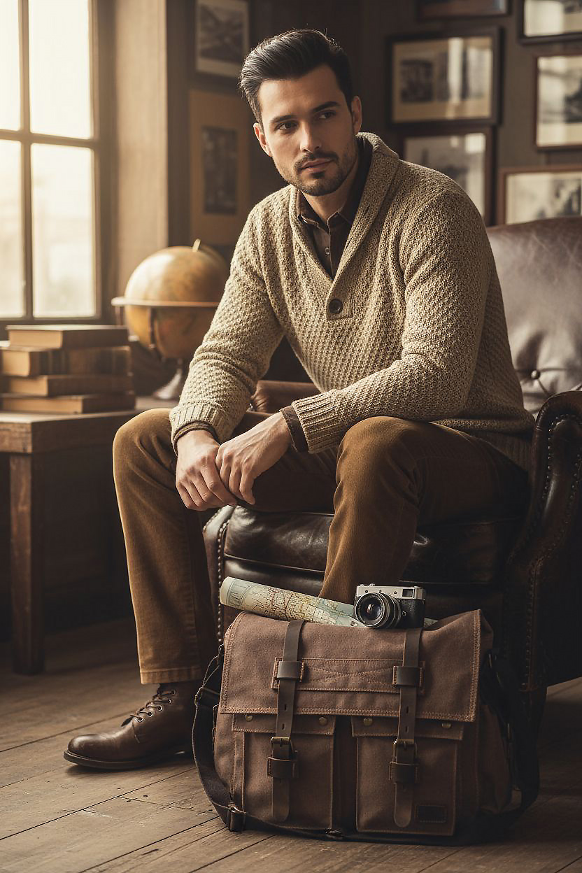 hnedá pánska taška cez rameno z bavlneného canvasu